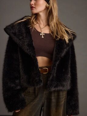 12th Tribe Brielle black faux fur cropped jacket